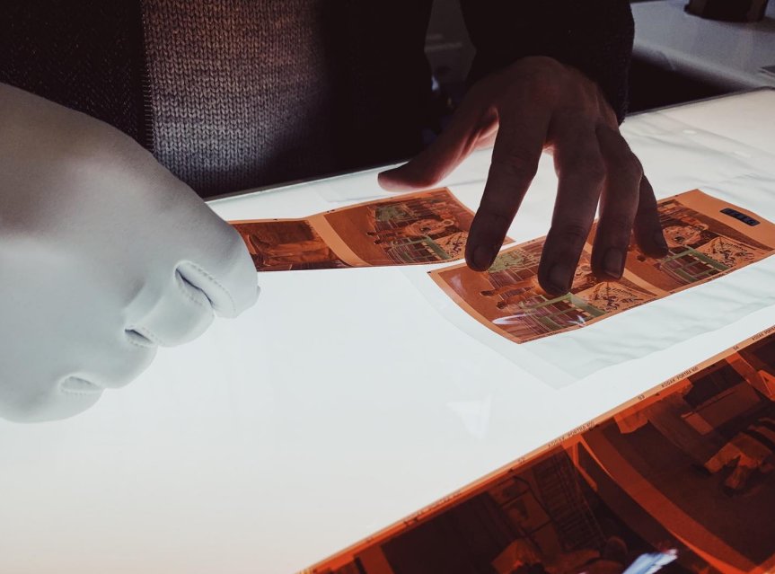 Checking colour negatives on the lightbox