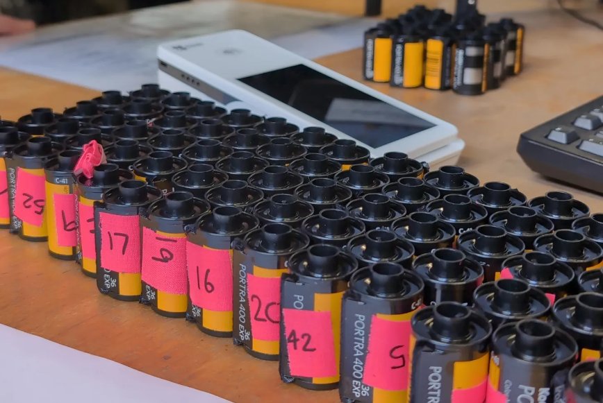 Numbered rolls of Kodak Portra waiting to be processed